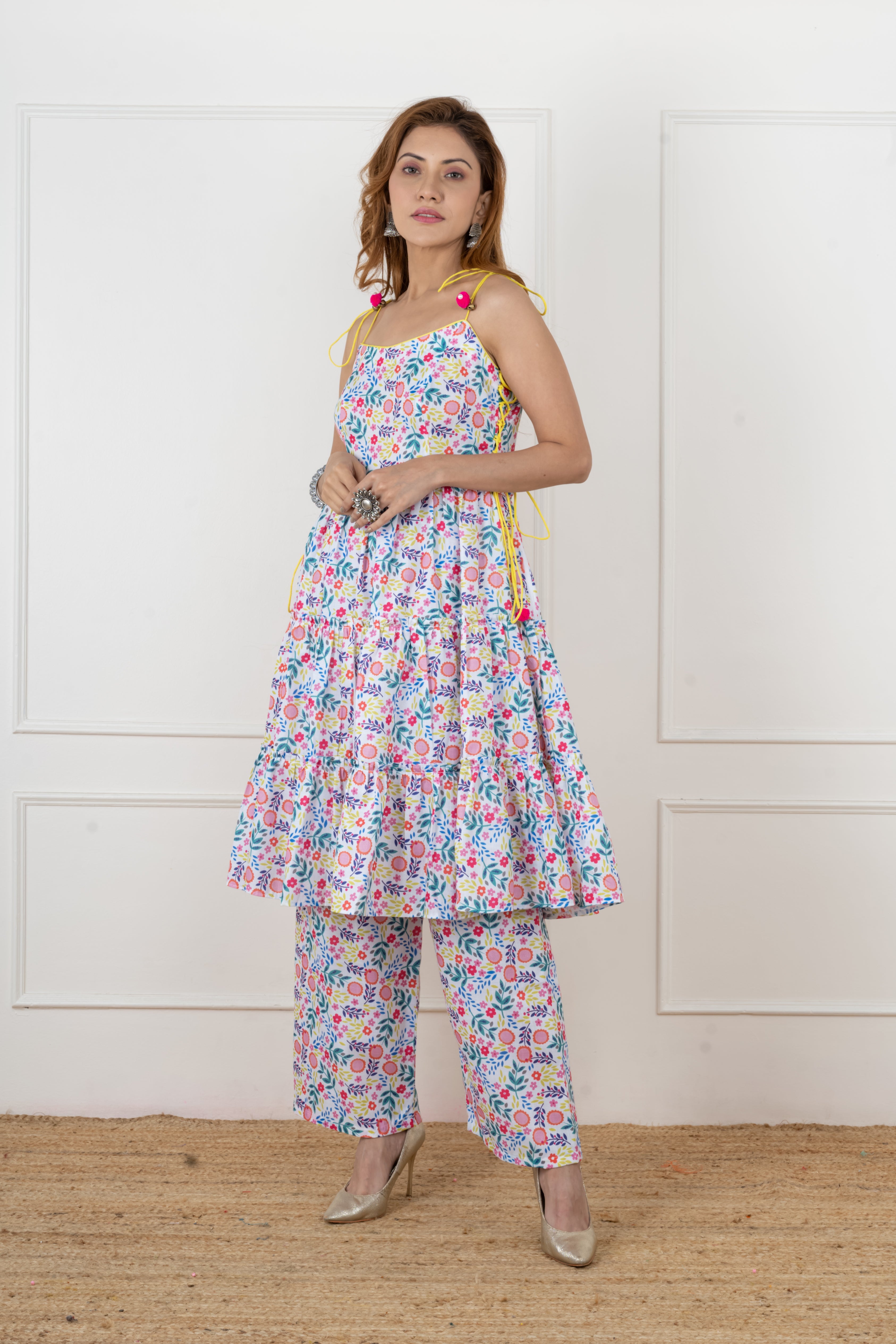 Colourful floral printed kurta set